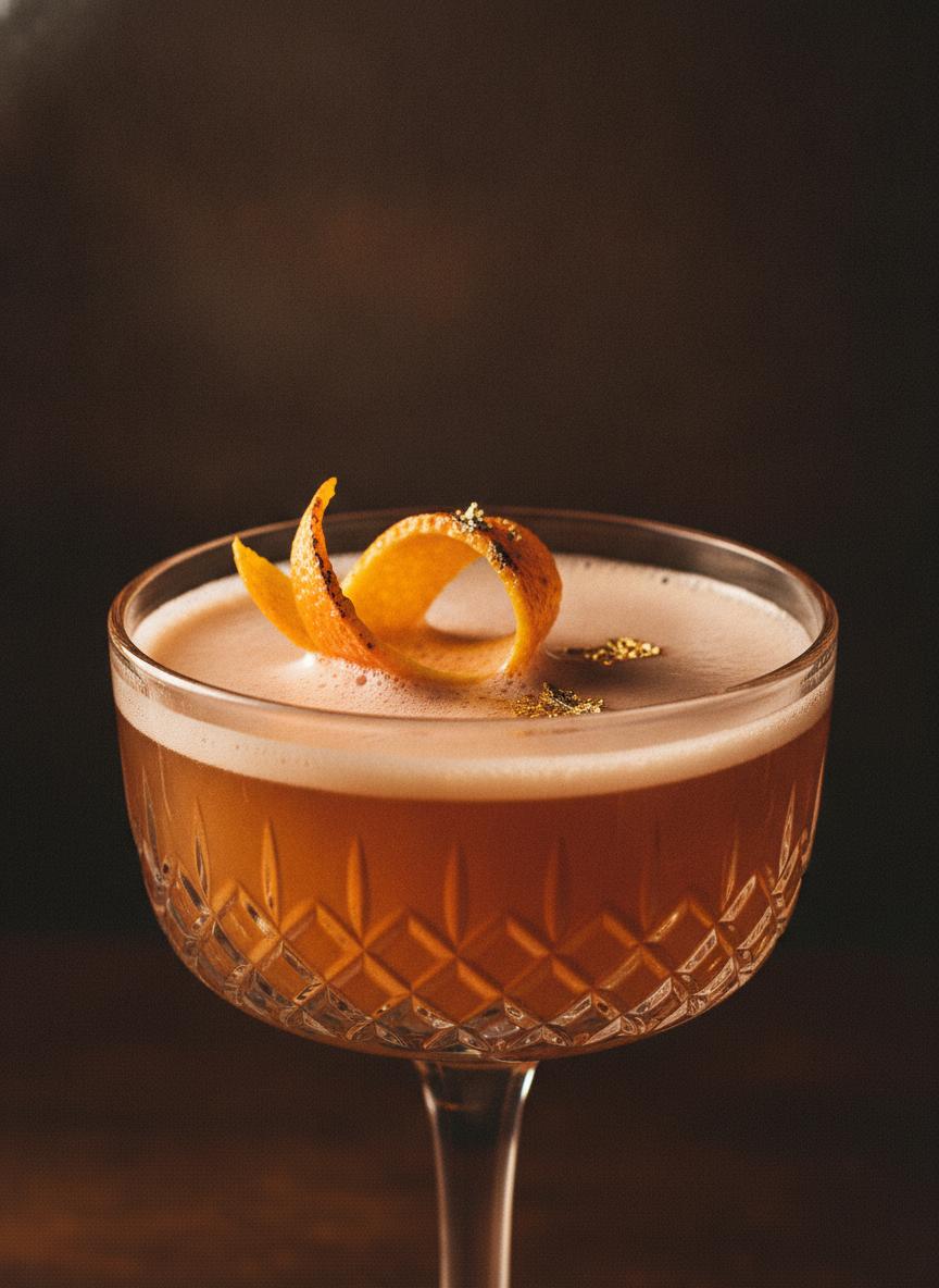 Happiness Forgets ornate craft cocktail in crystal coupe glass